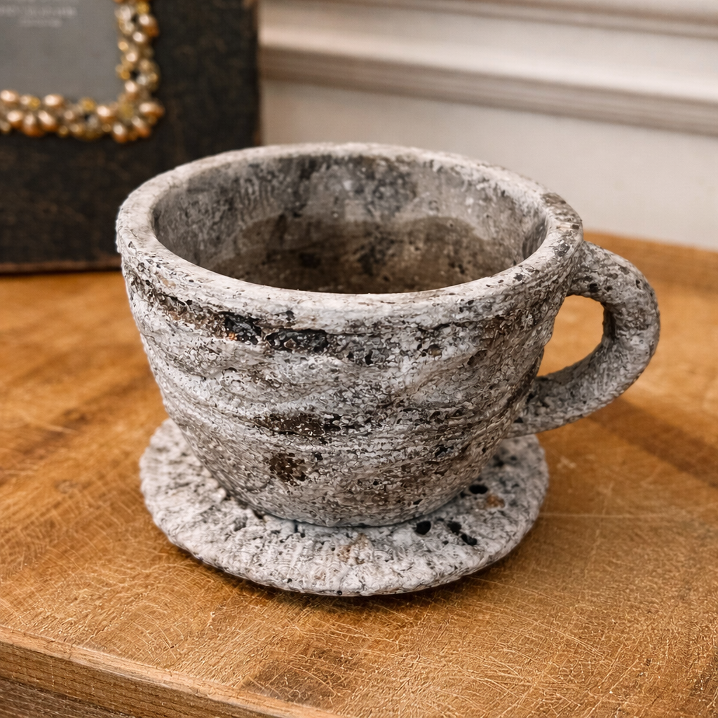 Cement Rustic Tea Cup Planter