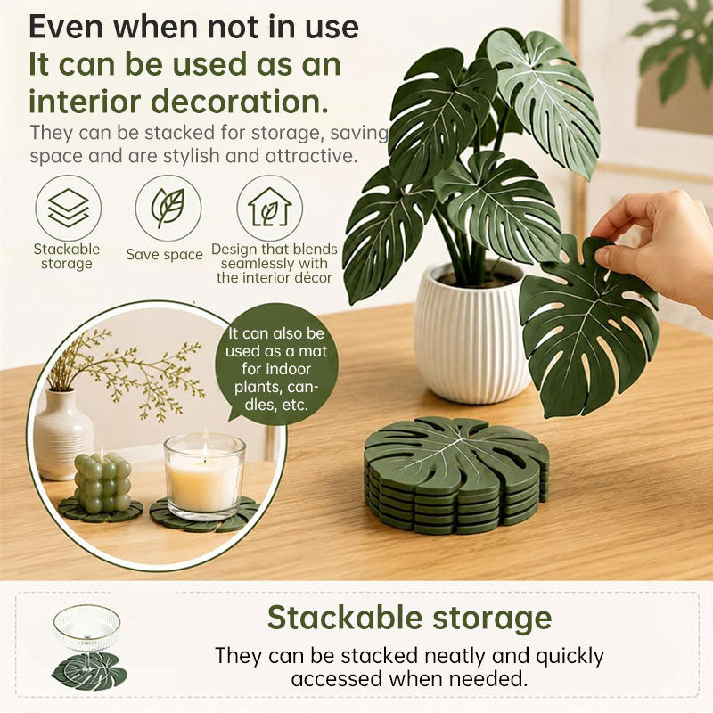 Monstera Leaf Coaster Set & Holder