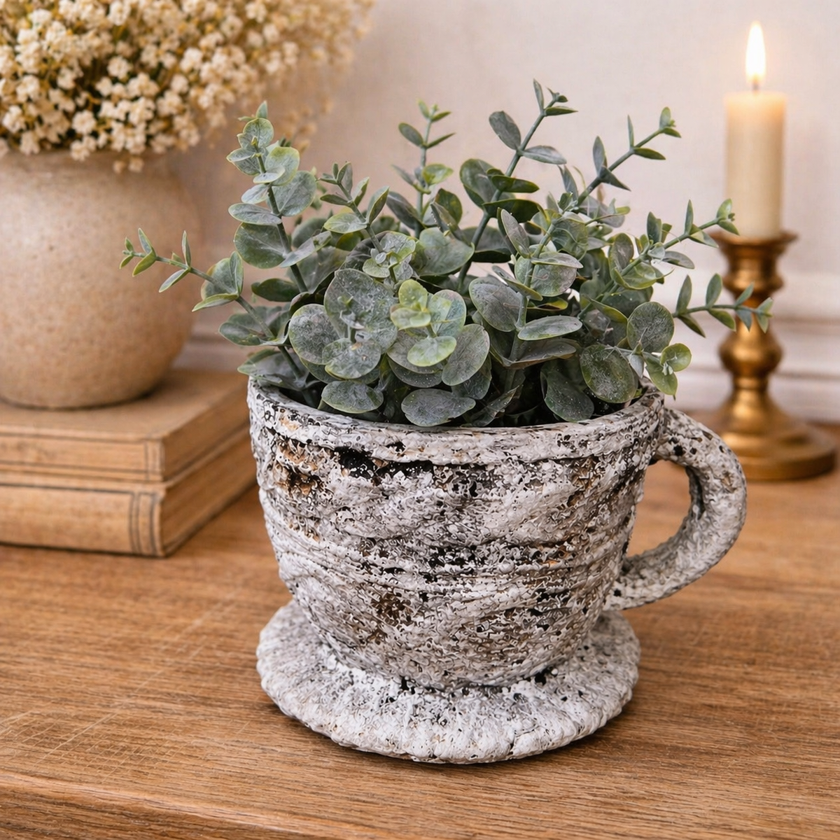 Cement Rustic Tea Cup Planter