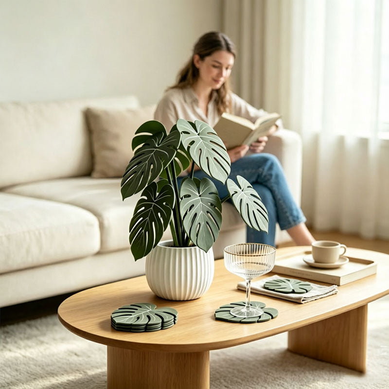 Monstera Leaf Coaster Set & Holder