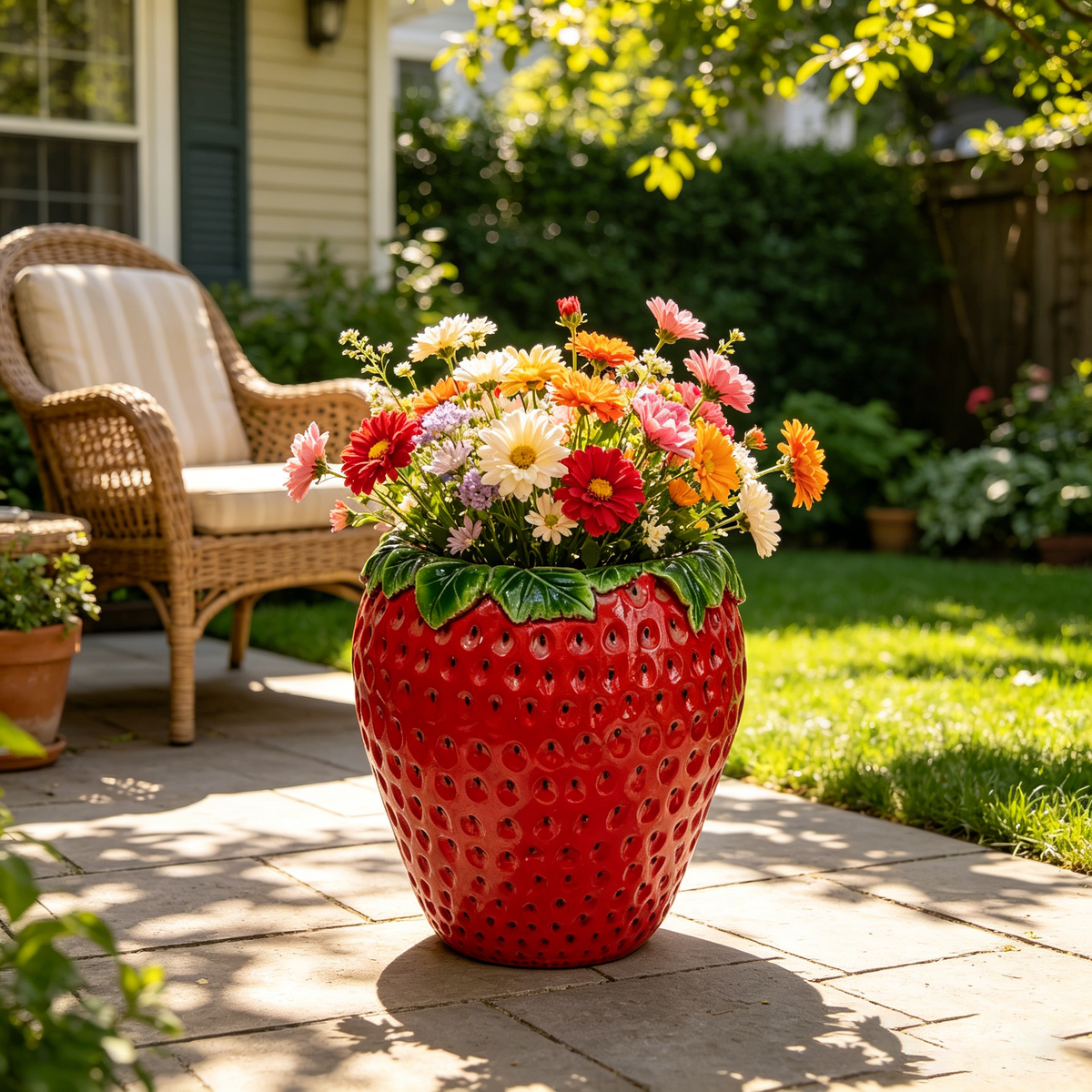 15-Inch Tall Strawberry Shaped Planter Pot