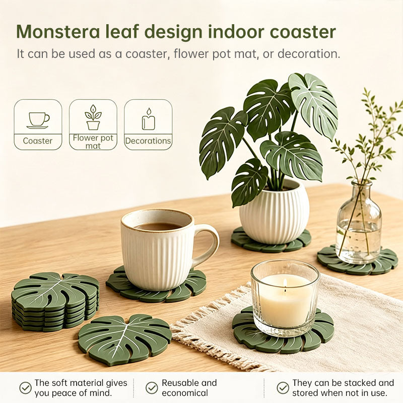 Monstera Leaf Coaster Set & Holder
