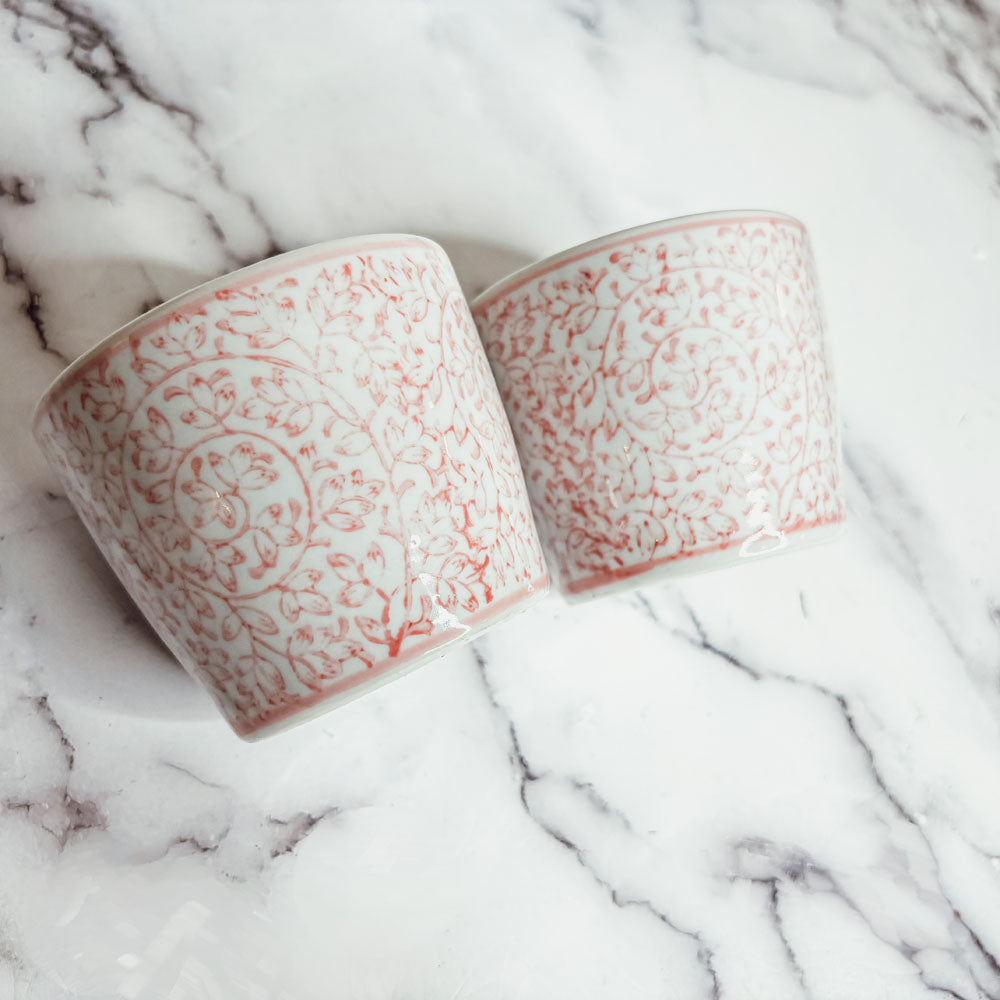 Mini Pink Hand-Painted Porcelain Cachepots Set Of 6 Decorative Planters