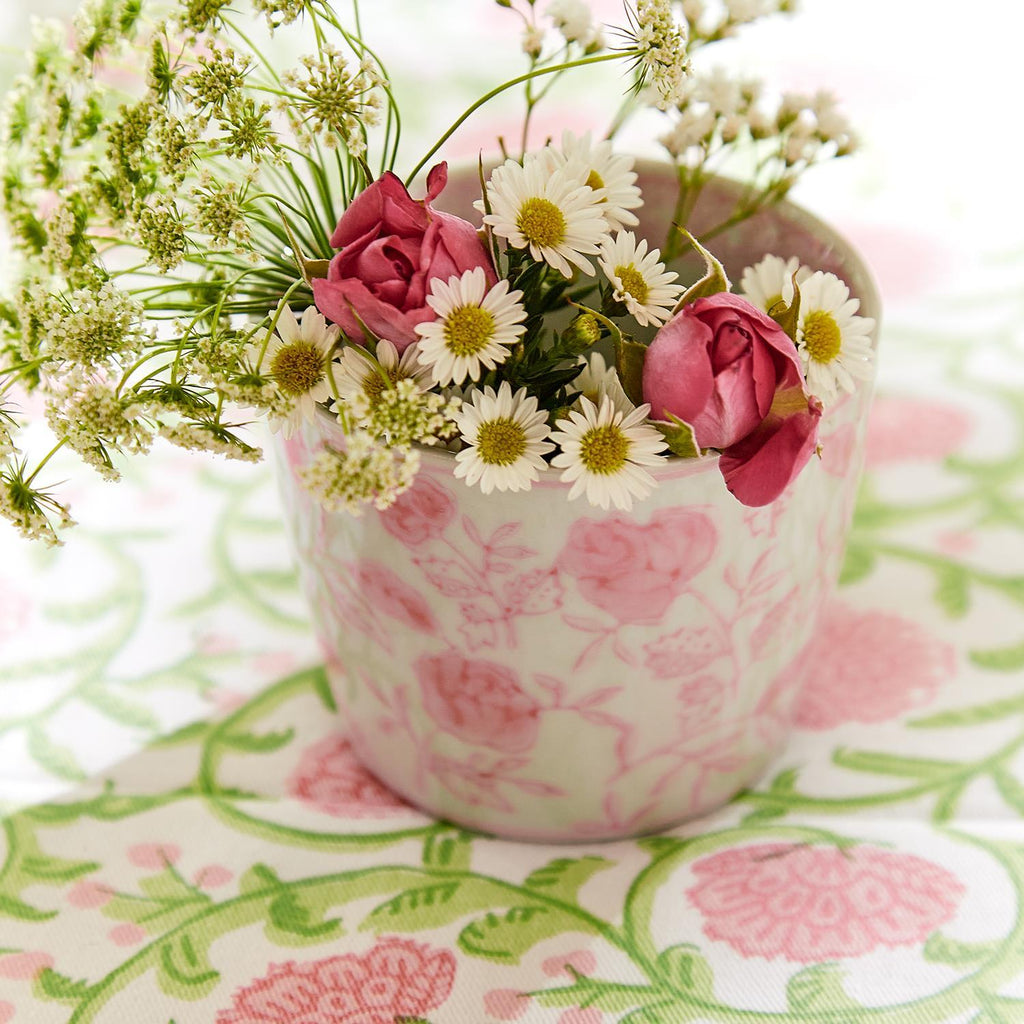Mini Pink Hand-Painted Porcelain Cachepots Set Of 6 Decorative Planters