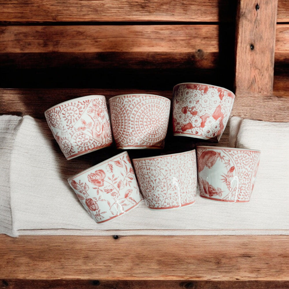 Mini Pink Hand-Painted Porcelain Cachepots Set Of 6 Decorative Planters