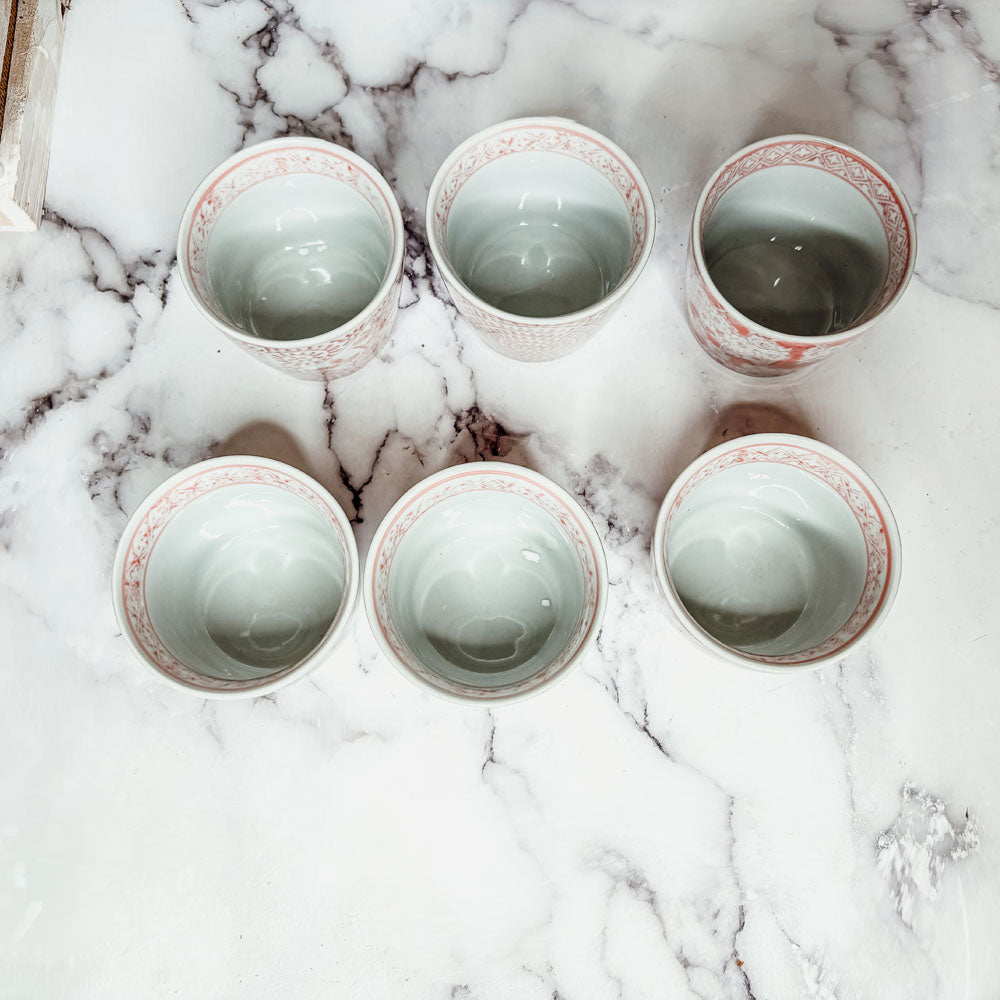 Mini Pink Hand-Painted Porcelain Cachepots Set Of 6 Decorative Planters