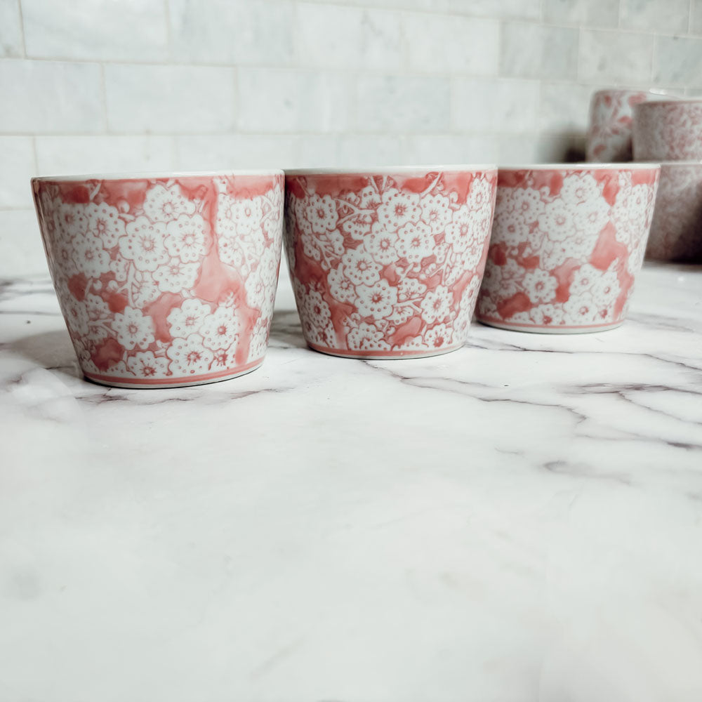Mini Pink Hand-Painted Porcelain Cachepots Set Of 6 Decorative Planters