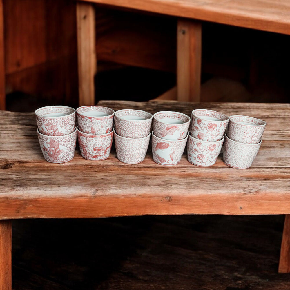 Mini Pink Hand-Painted Porcelain Cachepots Set Of 6 Decorative Planters