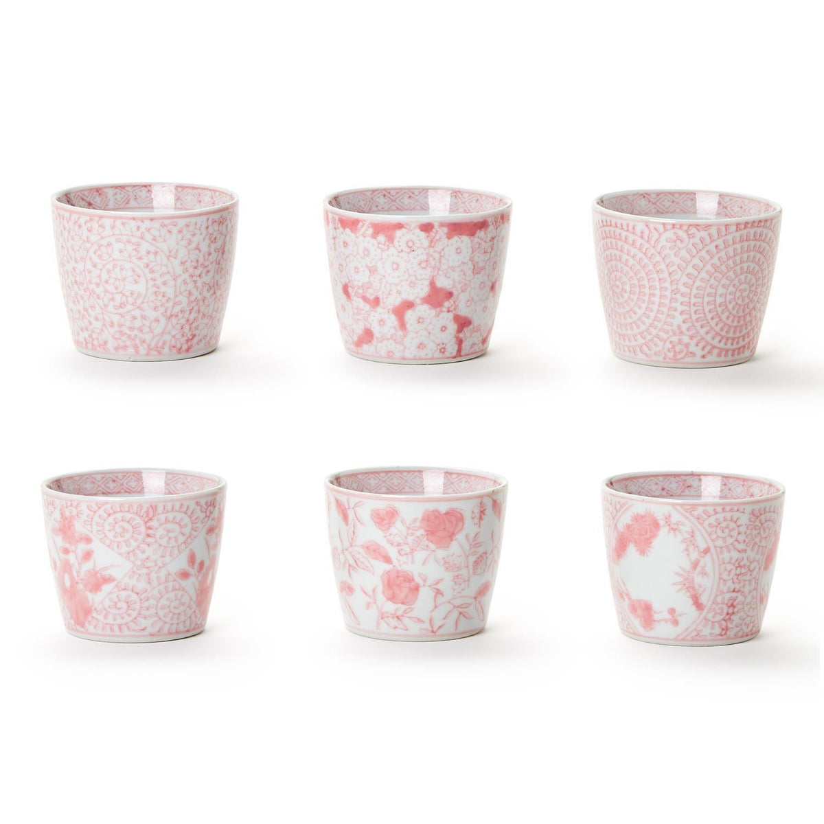 Mini Pink Hand-Painted Porcelain Cachepots Set Of 6 Decorative Planters