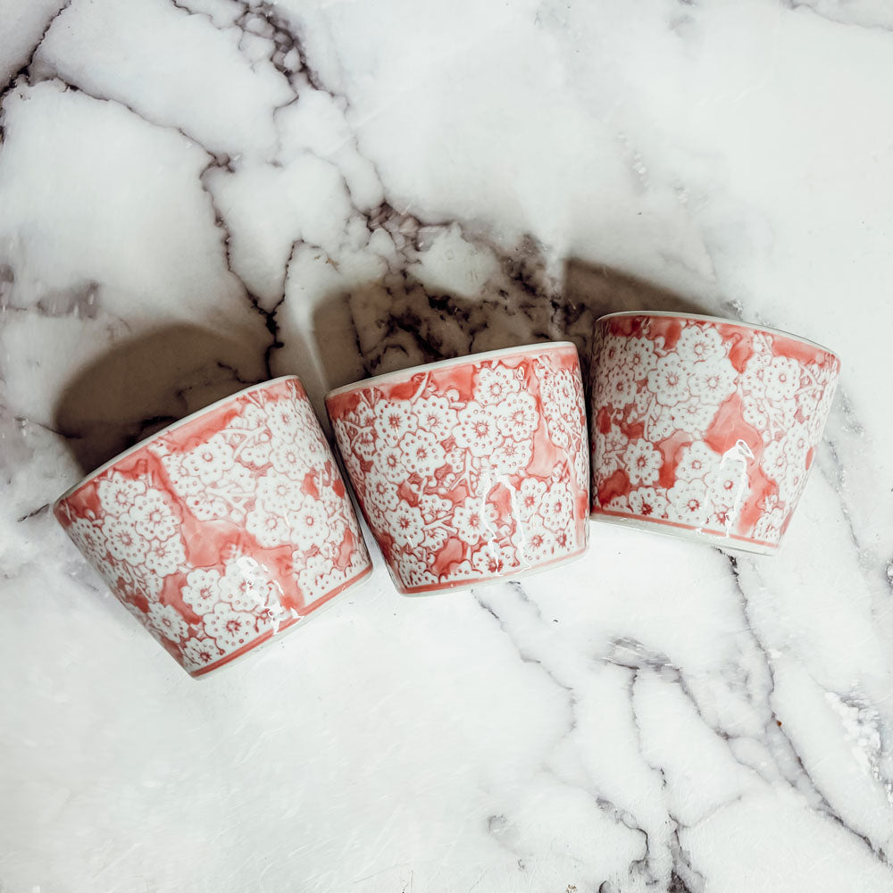 Mini Pink Hand-Painted Porcelain Cachepots Set Of 6 Decorative Planters