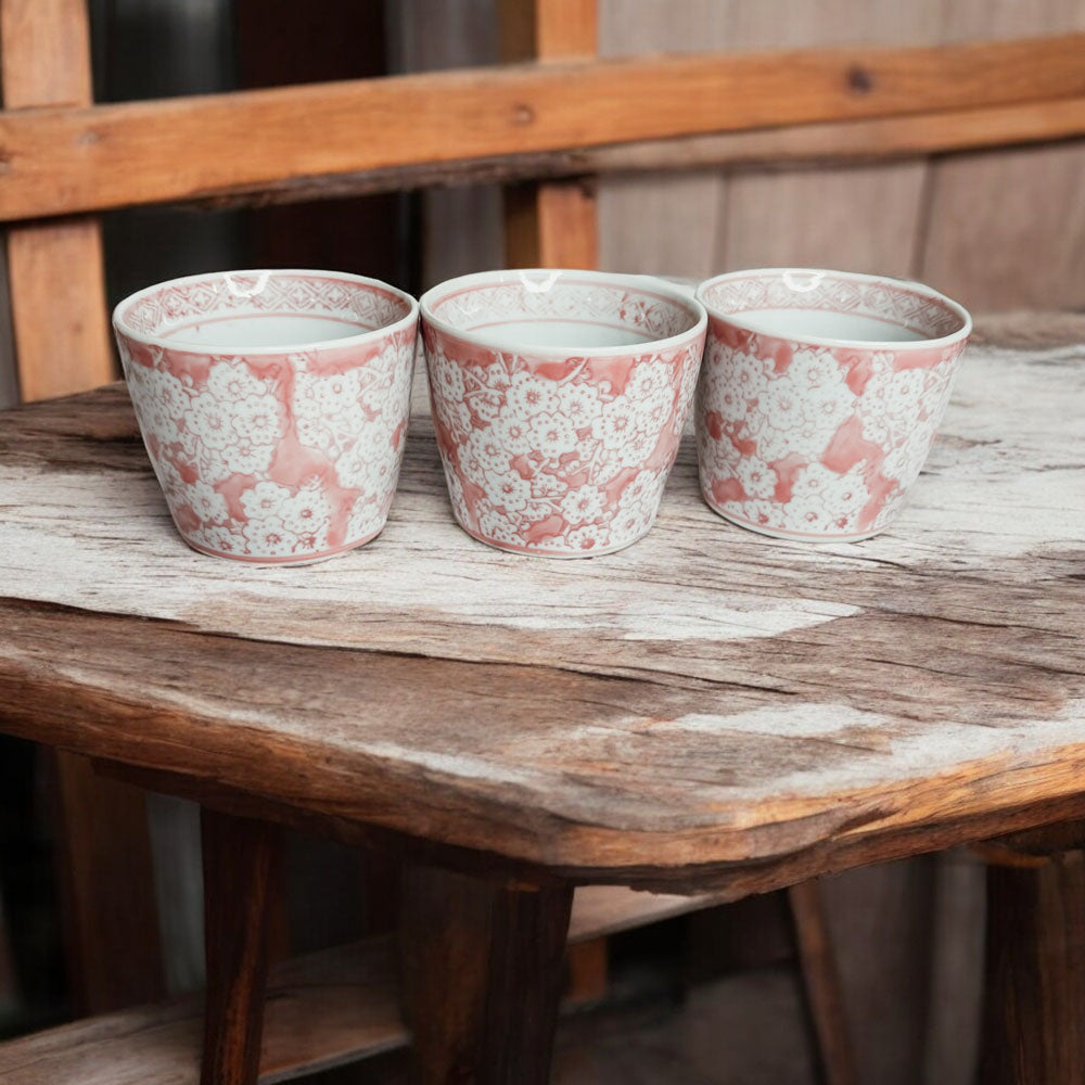 Mini Pink Hand-Painted Porcelain Cachepots Set Of 6 Decorative Planters