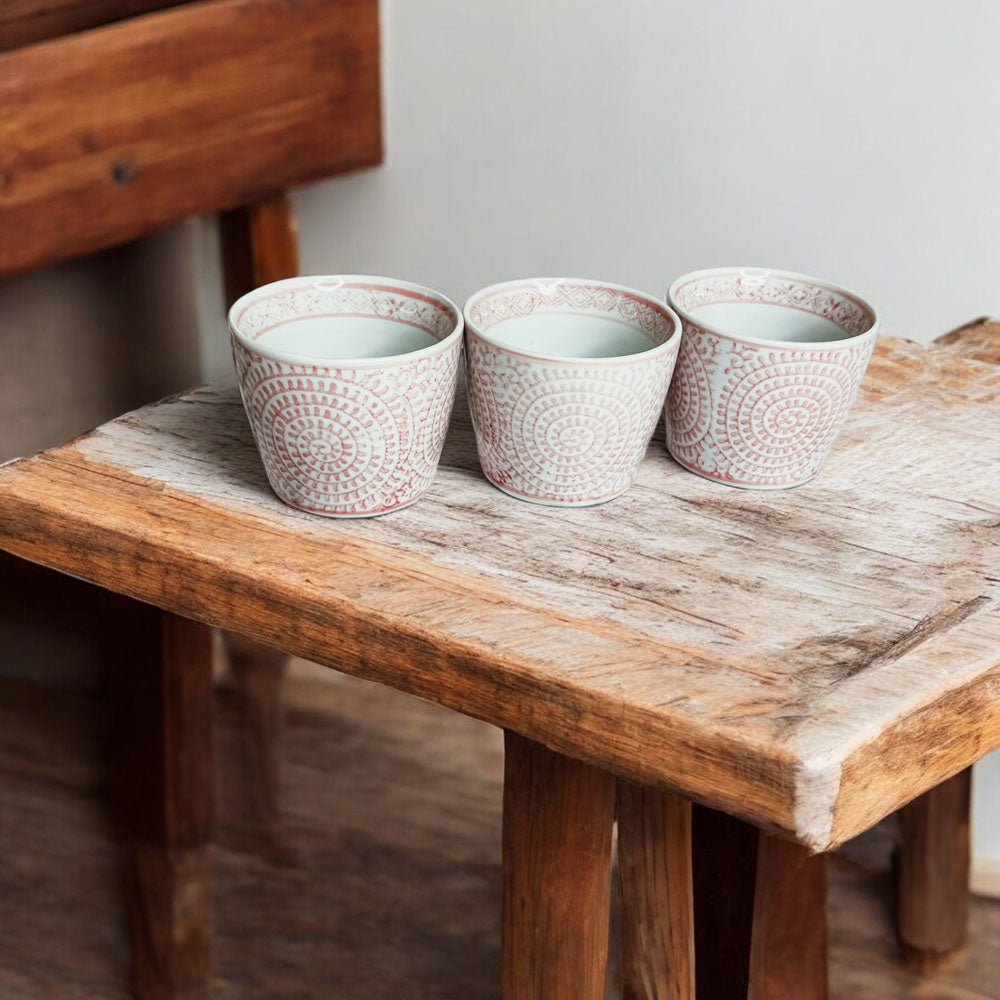 Mini Pink Hand-Painted Porcelain Cachepots Set Of 6 Decorative Planters