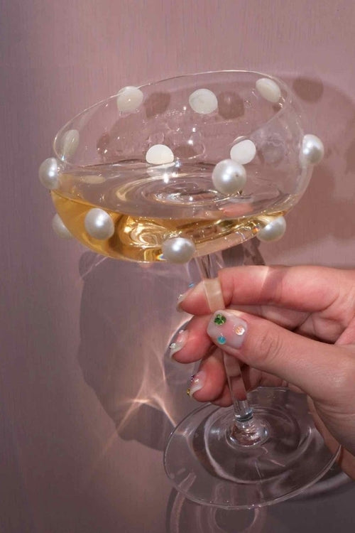 Mouth Blown Elegant Pearl Wine Glass, Retro Eclectic Cocktail