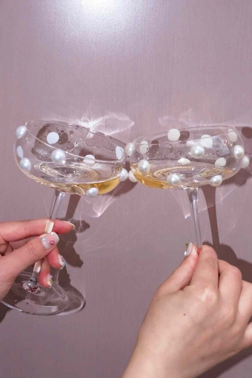 Mouth Blown Elegant Pearl Wine Glass, Retro Eclectic Cocktail