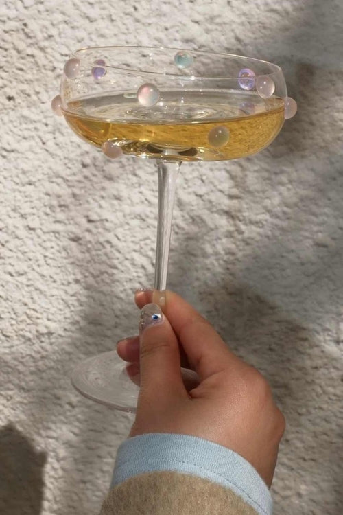 Mouth Blown Elegant Pearl Wine Glass, Retro Eclectic Cocktail