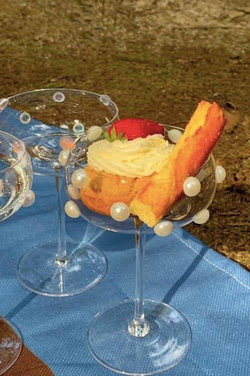 Mouth Blown Elegant Pearl Wine Glass, Retro Eclectic Cocktail