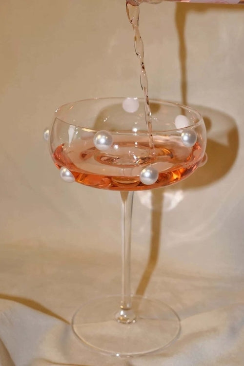 Mouth Blown Elegant Pearl Wine Glass, Retro Eclectic Cocktail