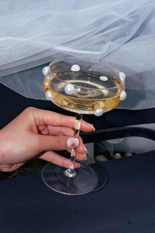 Mouth Blown Elegant Pearl Wine Glass, Retro Eclectic Cocktail