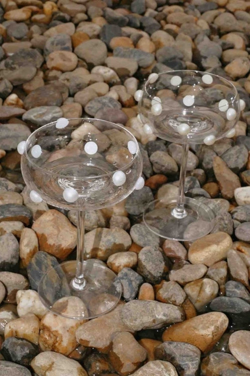 Mouth Blown Elegant Pearl Wine Glass, Retro Eclectic Cocktail
