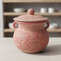 Pink Talavera Clay Bean Pot with Lid | Mexican Folk Art